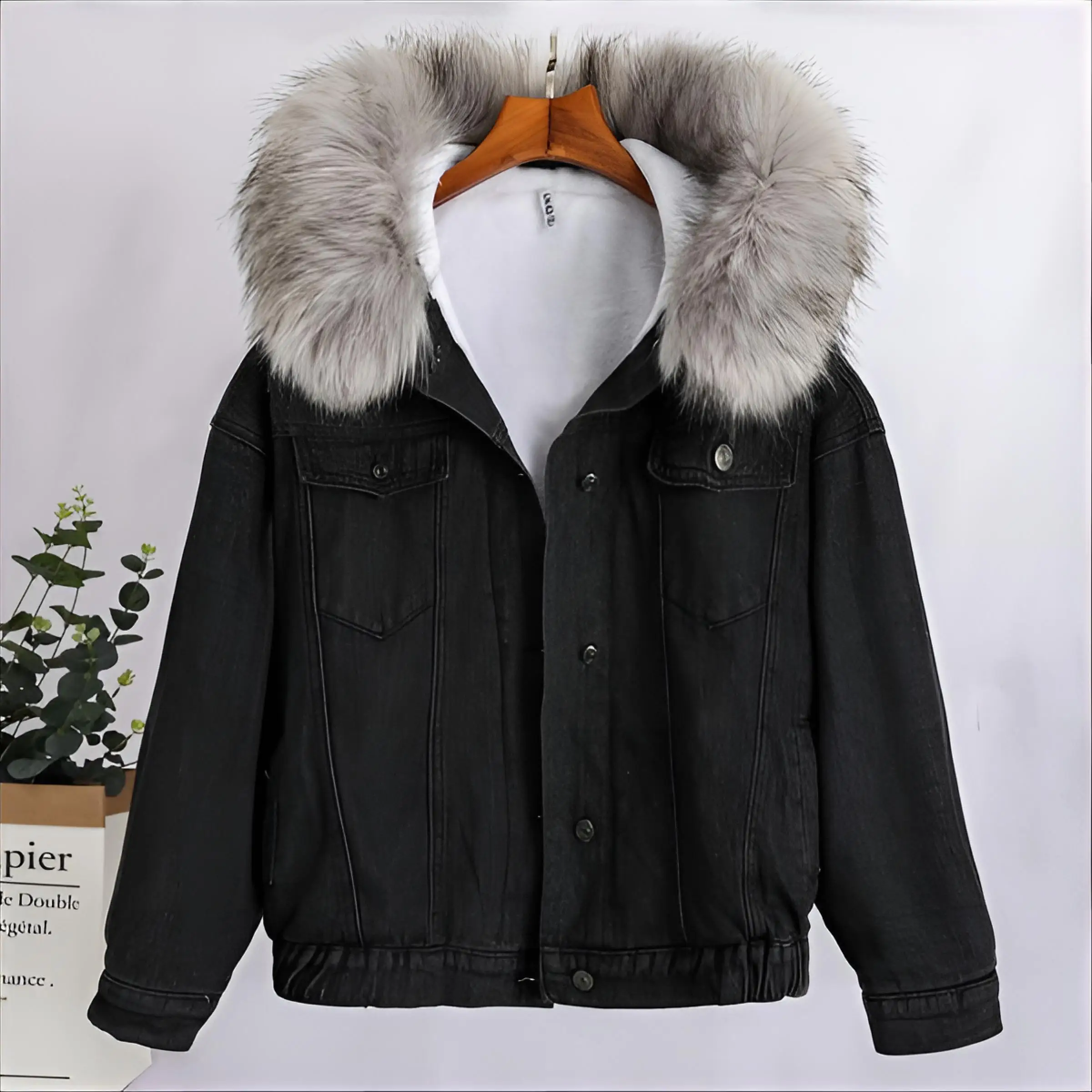 

Джинсовое пальто для девочек, меховые плюшевые женские зимние облегающие новые китайские минималистичные куртки с капюшоном на флисовой подкладке для городских путешествий