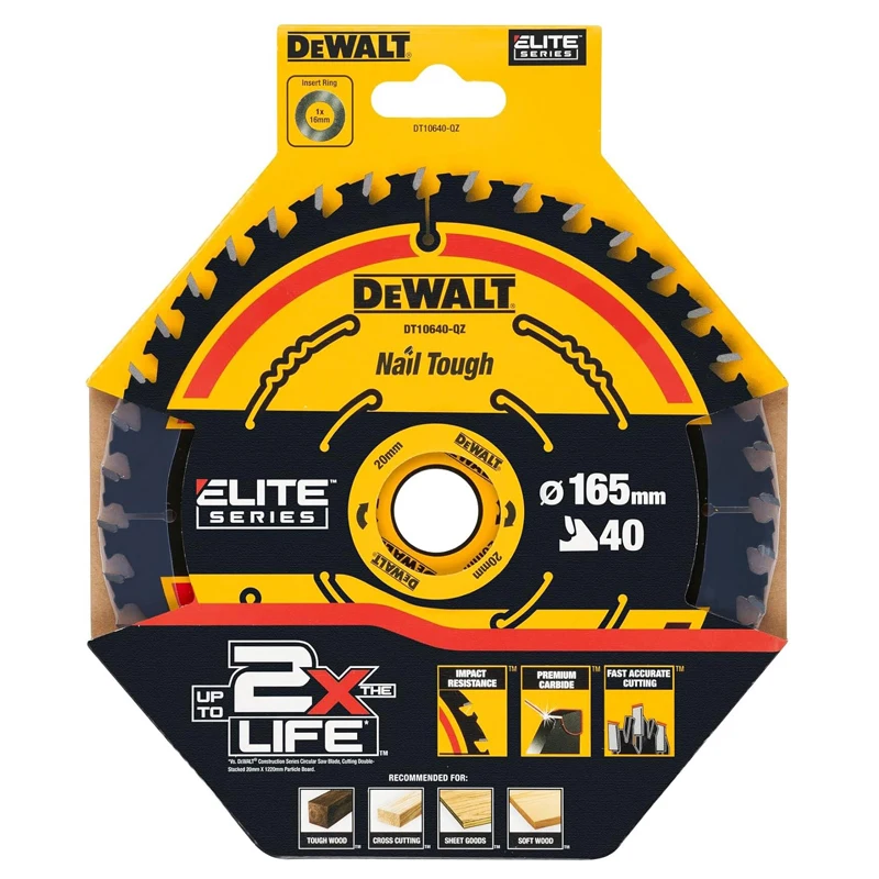 Imagem -02 - Dewalt Multifuncional Carbide Circular Saw Blade Quick Smooth Cutting Tool Acessórios Resistente Dt10640-qz 40t 6.5 20 mm