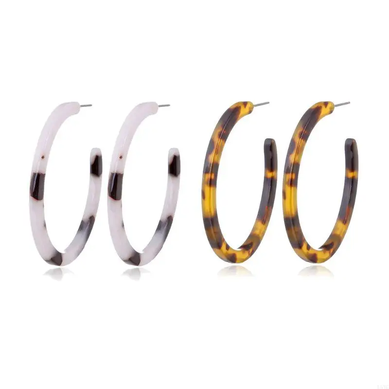 

L5YC 1 Pair C-shaped Earrings Marbled Hoop Earrings Jewelry for Women Girl Daily Wear