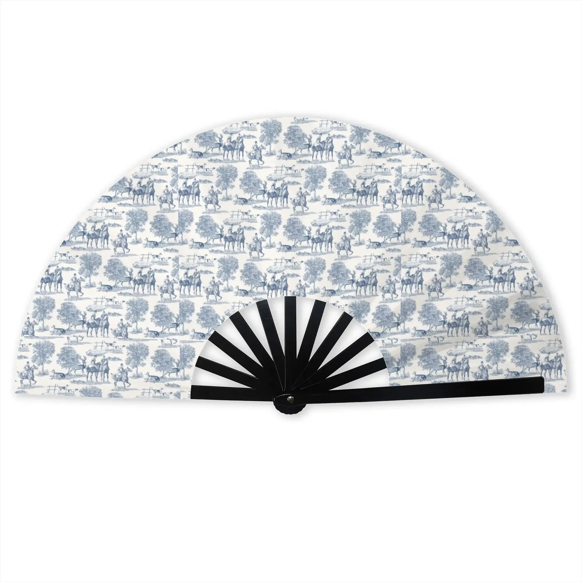Customized  Vintage Toile De Jouy Portable Pocket Fan Camping  Polyester Folding Fan Chinese Dance Handheld Cooling Fans