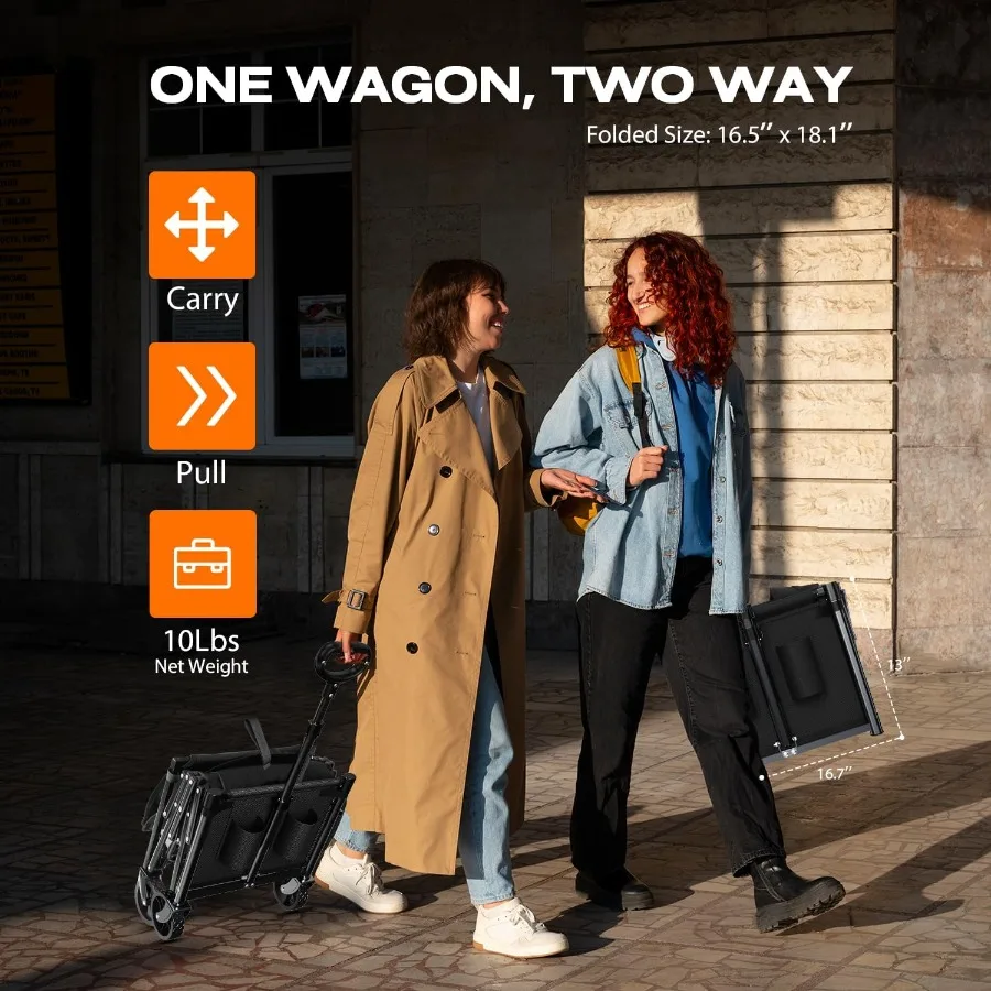 รถเข็นพับได้แบบพกพาพร้อมล้อสำหรับใช้กลางแจ้ง ความจุน้ำหนัก 220 ปอนด์น้ำหนักเบาพับขนาดเล็กช้อปปิ้งของชำ