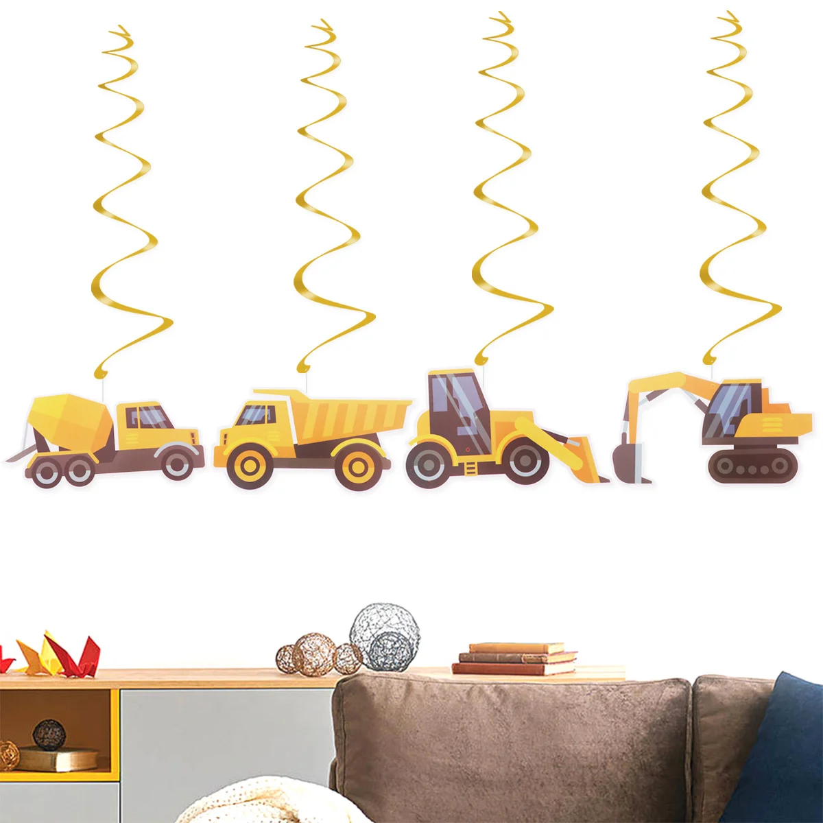 

46pcs Cartoon Excavator Construction Truck Hanging Swirl Decorations Ceiling Decor Swirls for Shower Birthday Party Decorat