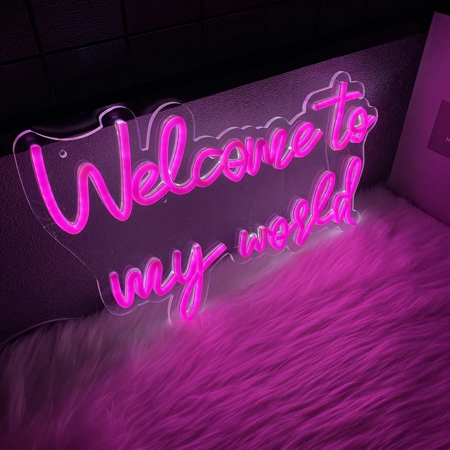 Welcome To My World Neon Led Sign,Letter Neon Signs for Wall Decor,Pink Neon Lights Signs with USB Powered for Bedroom,Gameroom