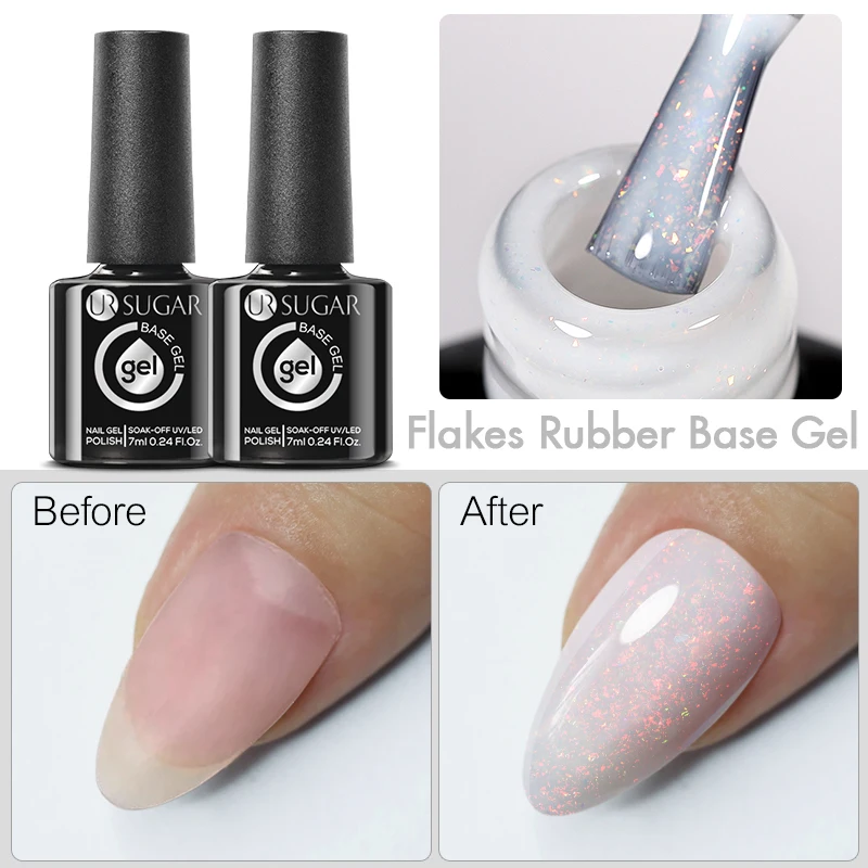 UR SUGAR 7ml Glitter Rubber Base Gel Aurora Chameleon Pink Gold Flakes Varnish Soak Off Semi Permanent UV LED Gel Polish