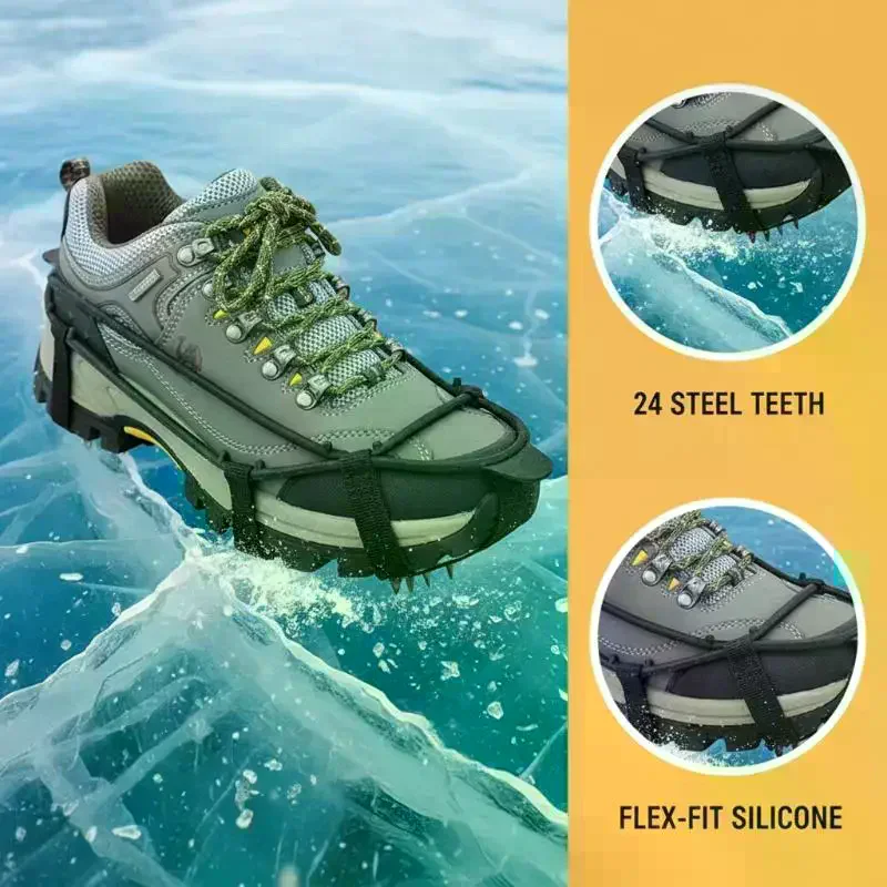 24 Teeth Shoe Gripper Anti Slip Ice Traction for Boots Wear Resistant Crampons for Outdoor Hiking Climbing