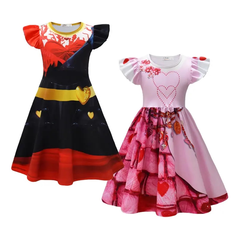 Halloween Descendants Costume For Girl Heart Dress The Rise Of Red Kid Up Print Cartoon Party Frock Child Tunic Clothes