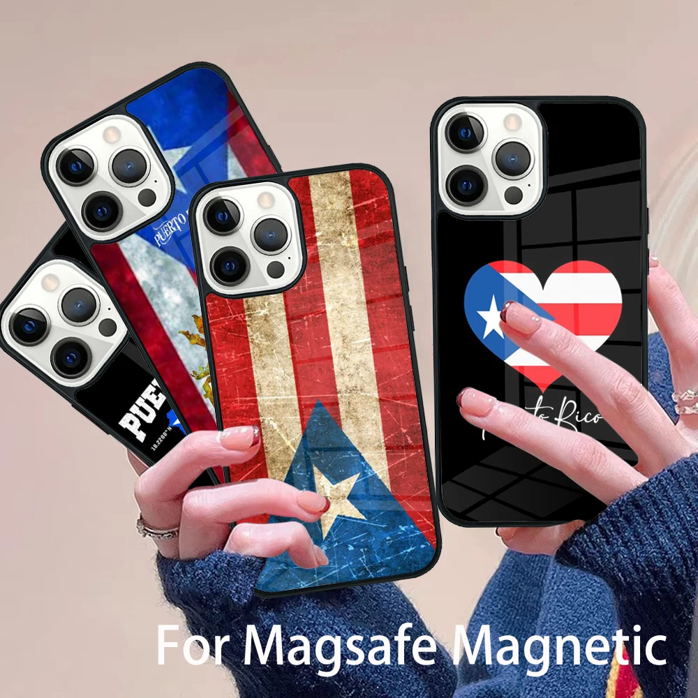 

Puerto Rican Flag Vintage flag Phone Case Magesafe Magnetic Wireless Charge Cover For IPhone 16 11 12 13 14 15 Pro Max Plus Mini