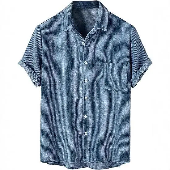 

Men's Short Sleeve Corduroy Lapel Shirt Thin Non-deformable Commute Style Pure Color Pocket Design Other Material Male Top
