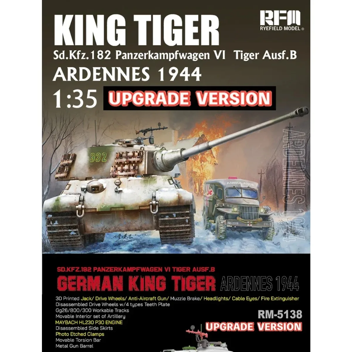 Ryefield model RM-5138  King Tiger Ardennes 1944 (upgrade  version) 1/35 assembly tank plastic scale model kit