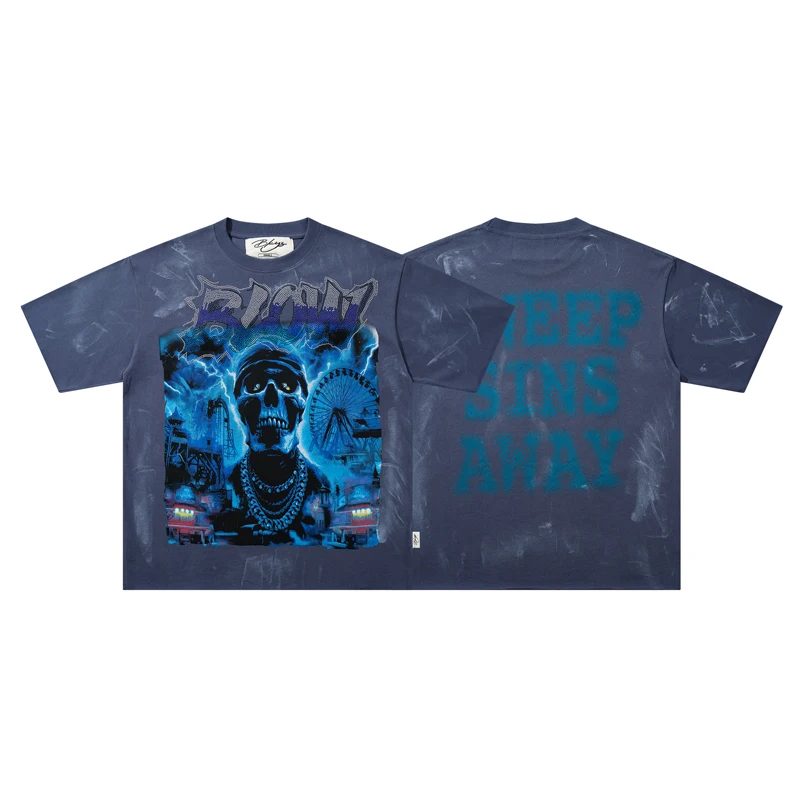 New Summer Style BKYS Short Sleeved Fashion Versatile Glitter Stamped Printed Hip Hop Top Men Women