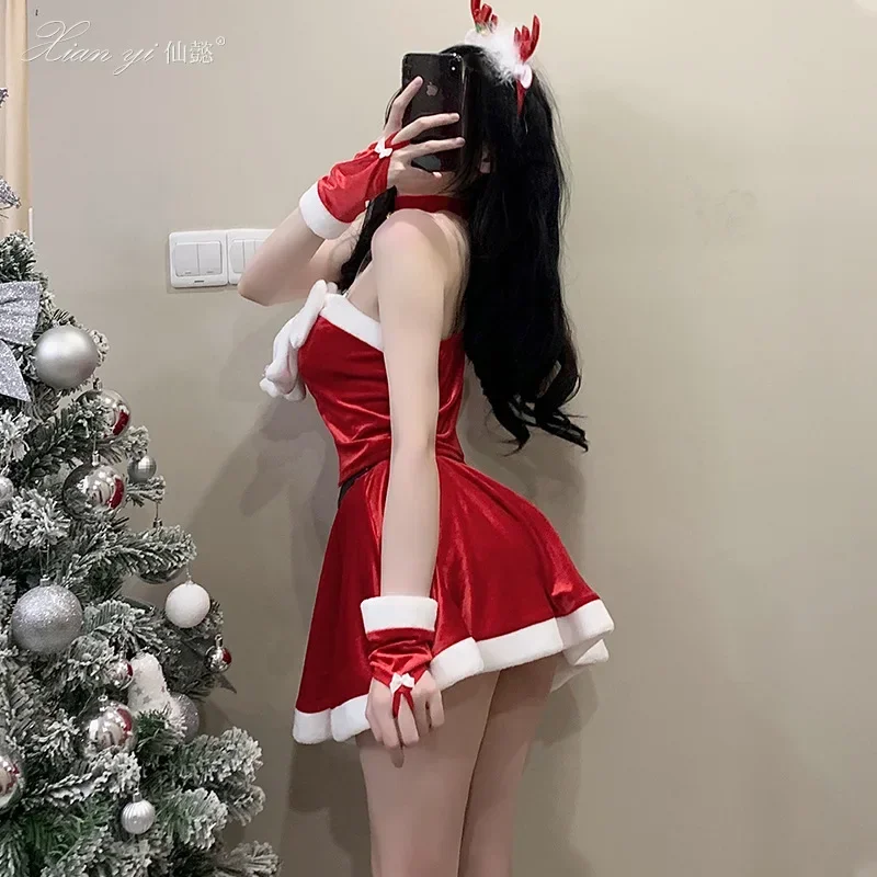 Tenue de demoiselle d'honneur de Noël Lolita Kawaii Bunny Girl fur s, uniforme de cosplay, ensemble complet, olympiques de jupe du père Noël, uniforme de tentation