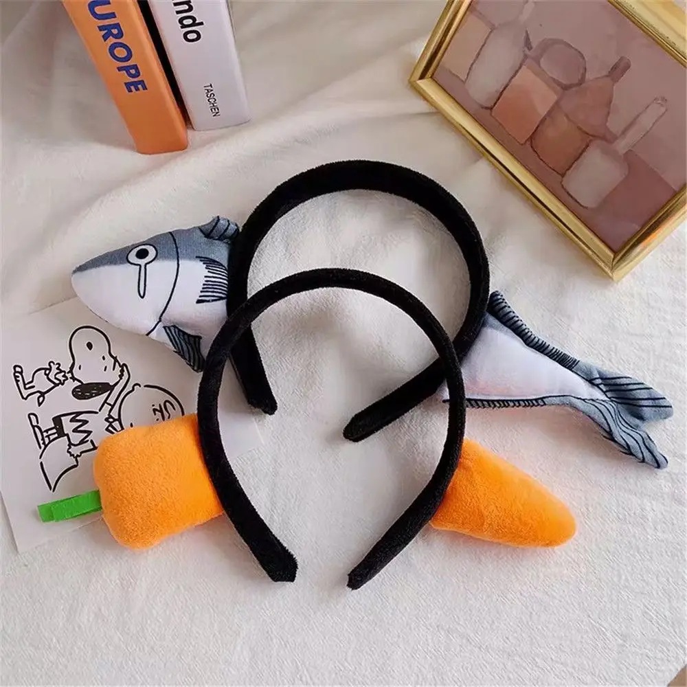 NEW Funny Carrot Headband Shark Hair Hoop Cute Weird Fish Spoof Headwear Wash Face Salted Fish Hairband Hair Accessories Gifts