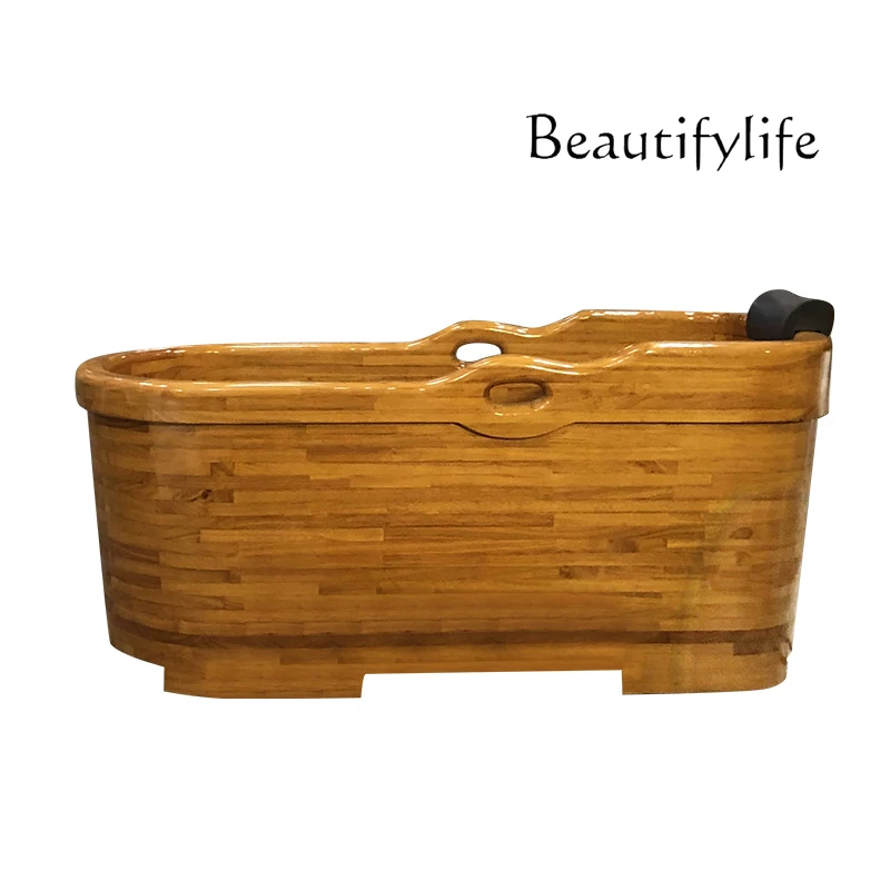 One Perforated Belt Armrest Oak Bath Wooden Barrel Bathtub Adult Wooden Barrel Home Bath Bath Basin