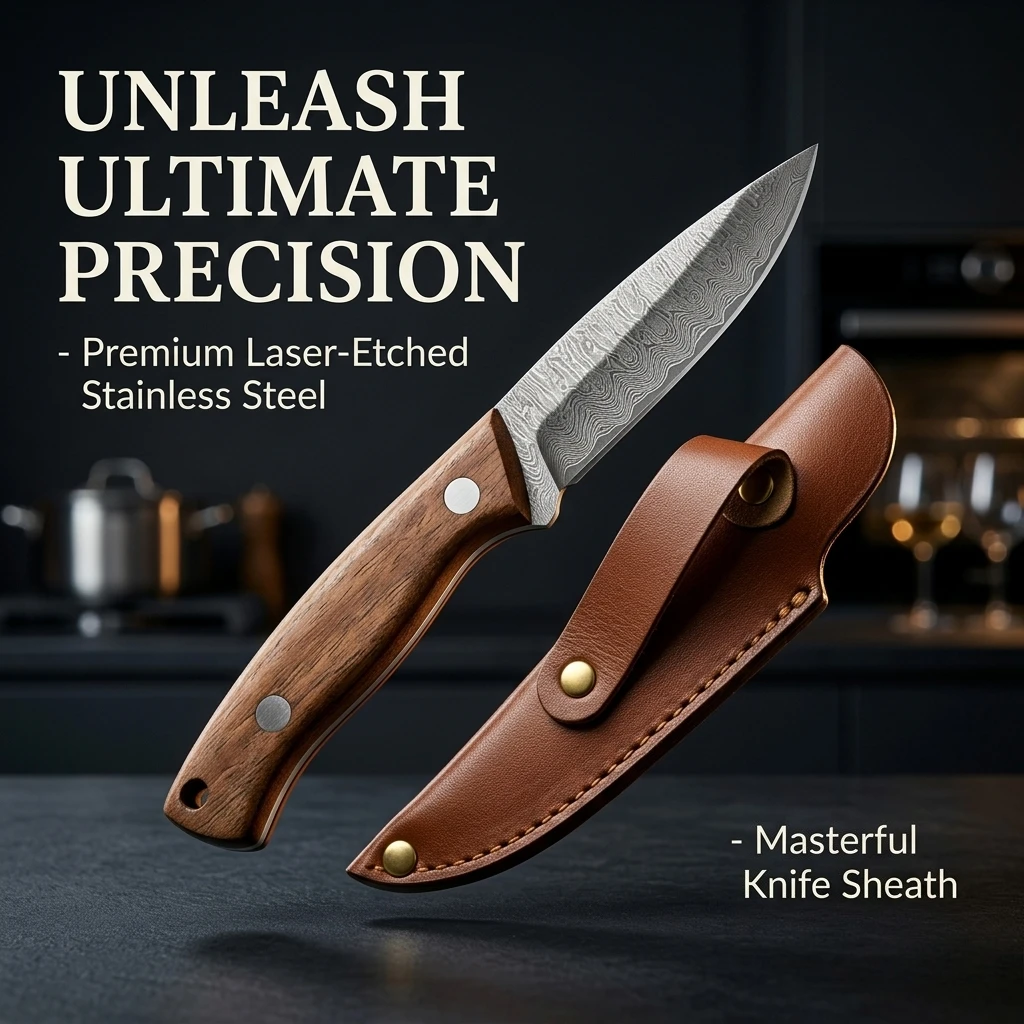 Convenient Kitchen Knife,Paring Knife for Fruit 、Vegetable&Meat Slicing-Multipurpose Stainless Steel Utility Knife with Sheath