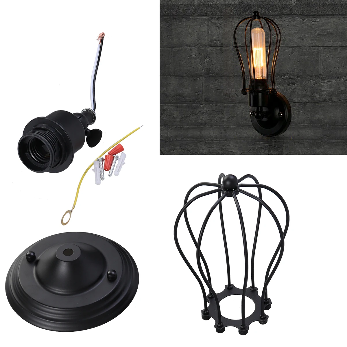 

Rustic Wall Lamp Wrought Iron Ceiling Light Long Life Metal Holder Bedroom Living Room Decor Outdoor Indoor Use
