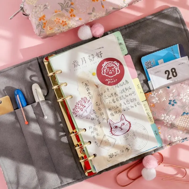 Beautiful Notebook for Girls Cloth Cover Retro Chinese Style Loose-leaf Diary Portable Scrapbook Binder Notepad Gift