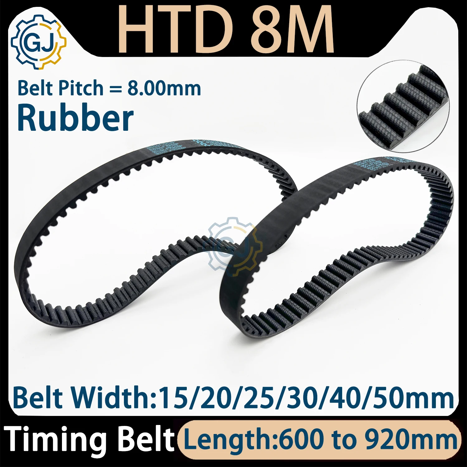 HTD 8M Timing Belt Lp=600 624 632 672 704 720 728 744 752 752 784 808 832 856 872 880 888 896 904 912 920 Width 15-50mm Rubber