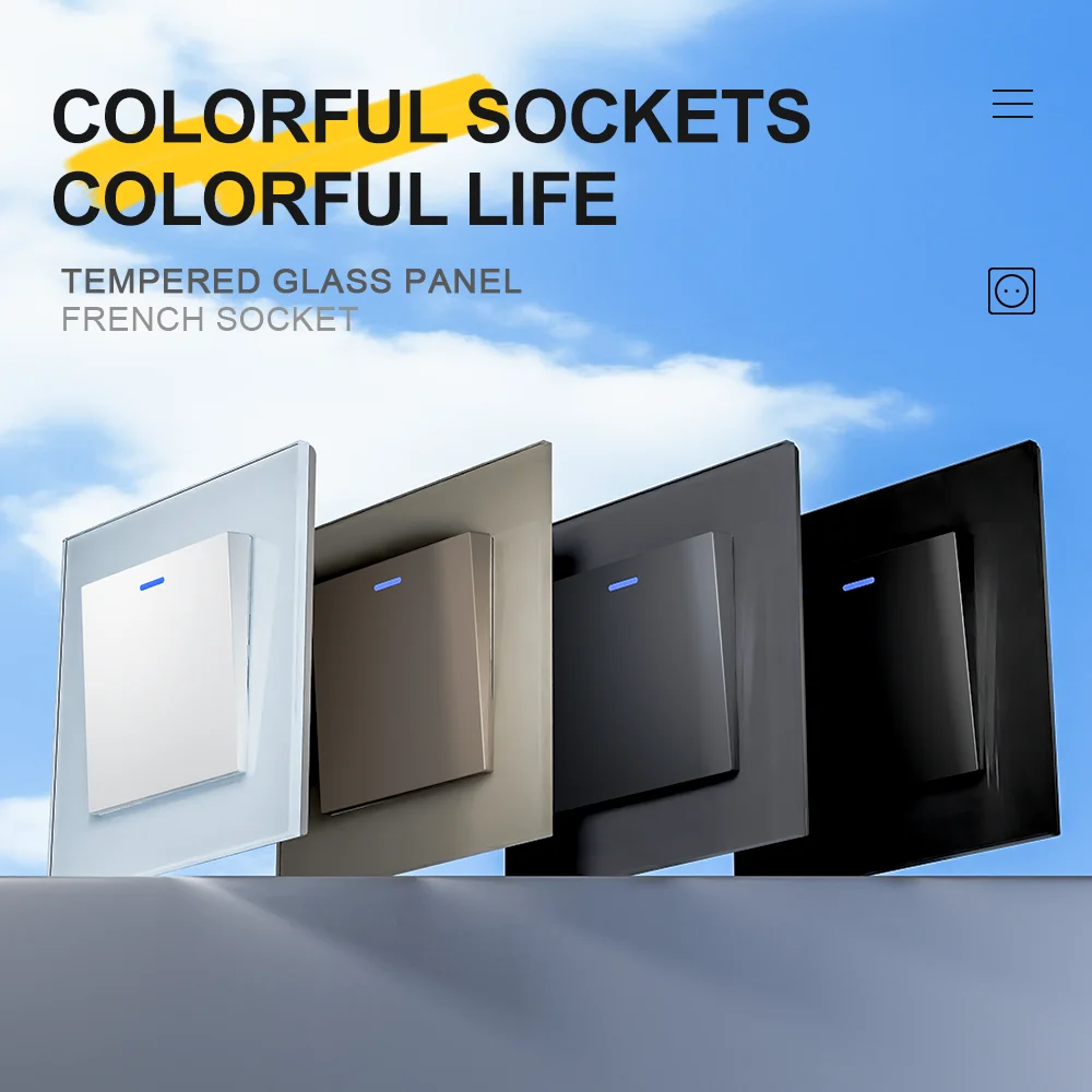 

European standard switch 86 * 86mm tempered glass panel one opening with LED light single control and dual control wall switch