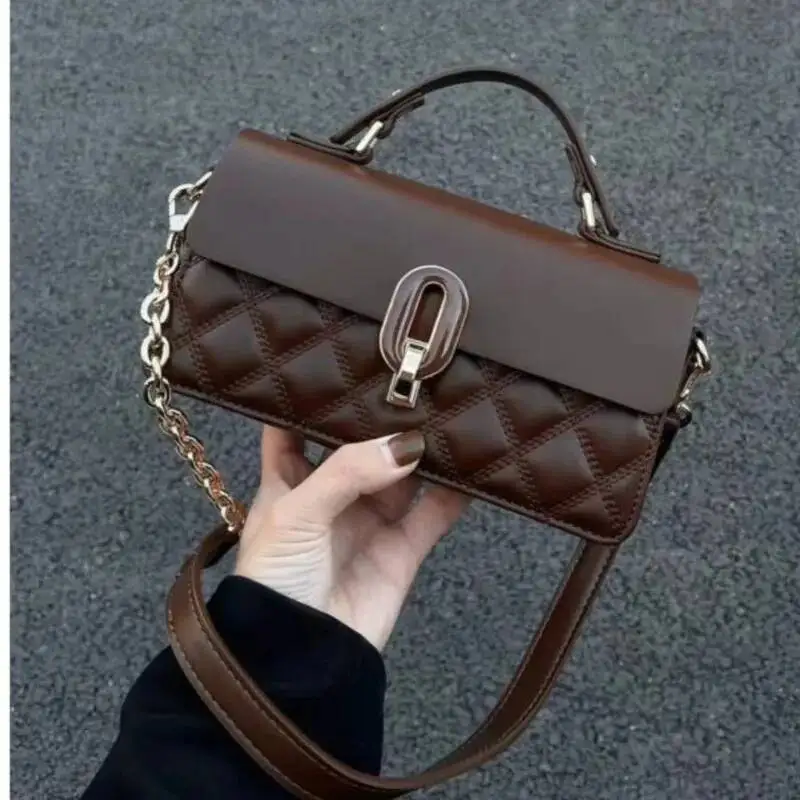 Bloom Vintage Coffee Handbag Women High Street Leather Handle Chic Messenger Bag Ladies Retro Casual Crossbody Bags Aesthetic