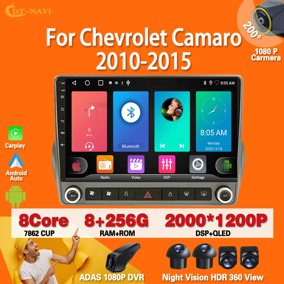 

Автомагнитола Carplay для Chevrolet Camaro 2010-2015, Android 13, мультимедийный проигрыватель с GPS-навигацией, без 2din, DVD, 4G, Wi-Fi, BT, QLET