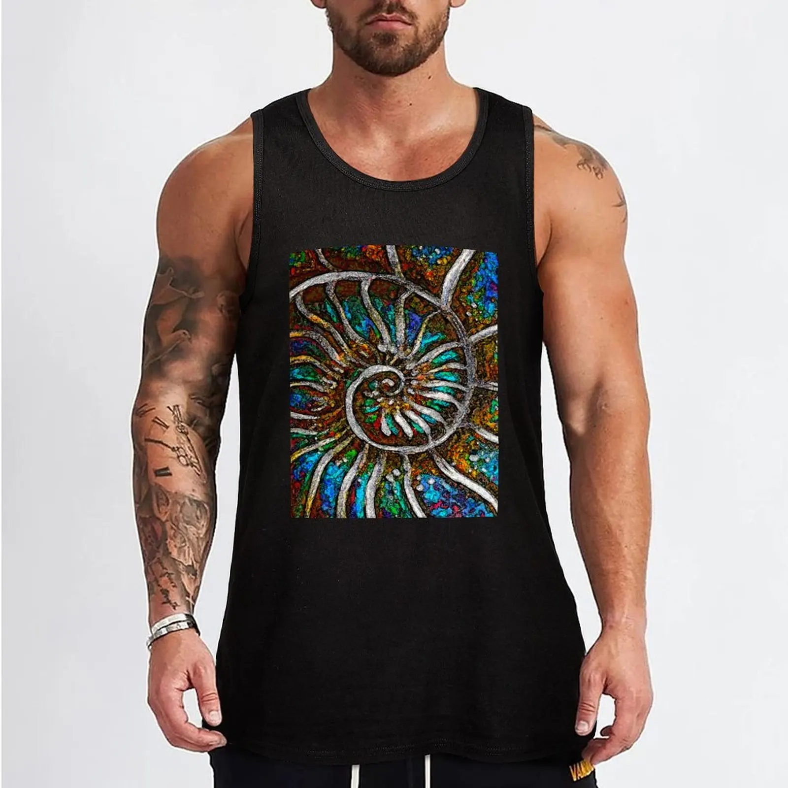 Ammonite Fossil Macro Abstract Art Tank Top gym wear men Vest male anime gym