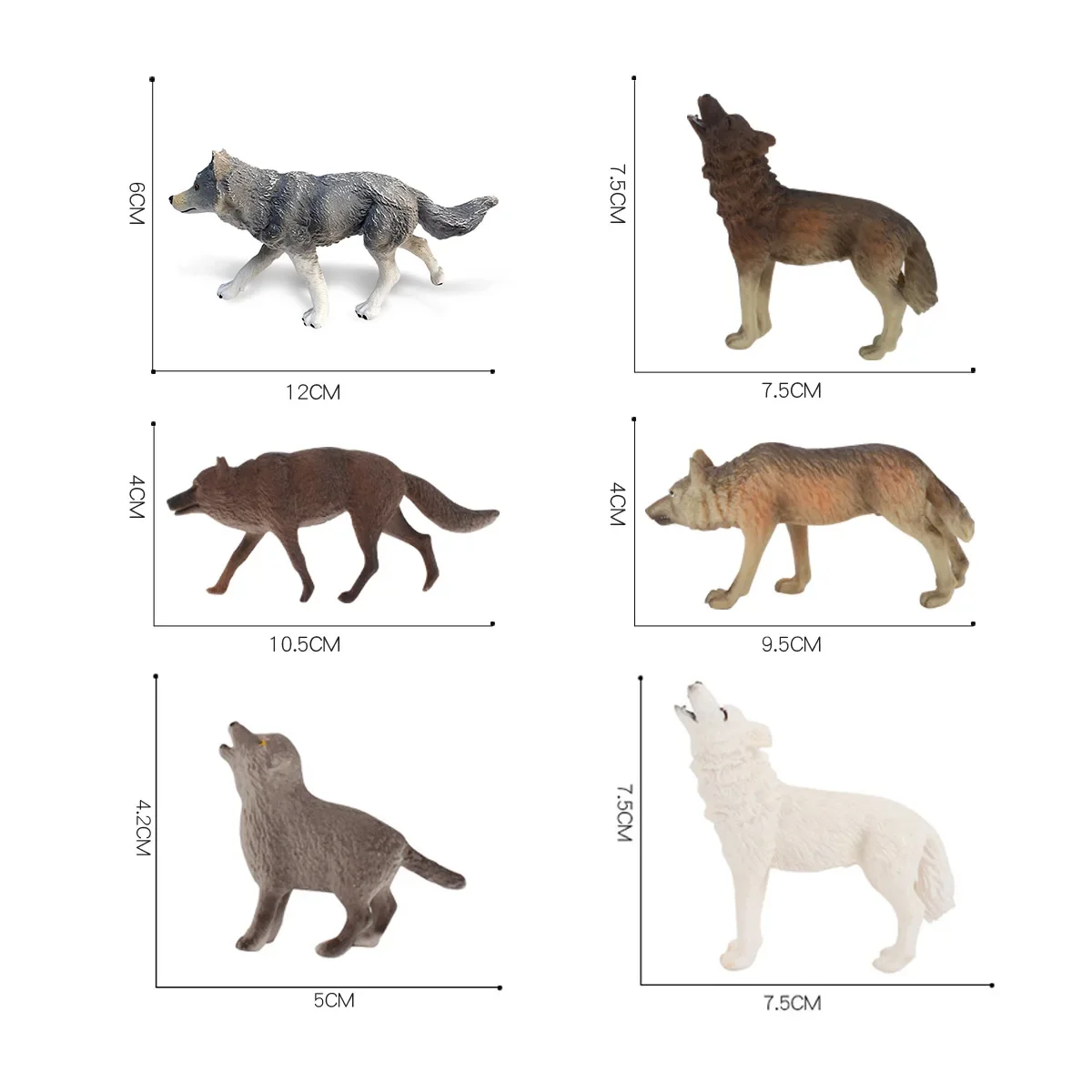 Children's Early Learning Simulation Wild Animal Wolf Models Toy Set Siberian King White Wolf Cub & Coyote Educational Decor
