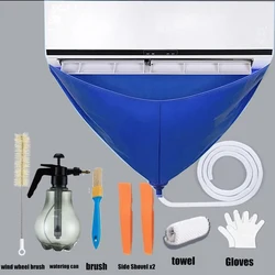 8pcs Waterproof Air Conditioner Cleaning Cover PVC with 2m Water Pipe Hanging Cleaner Dust Protection Bag Sprayer Kit Brush Set