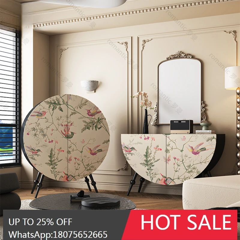 LYY  retro door solid wood porch cabinet decorative cabinet living room wall integrated side cabinet