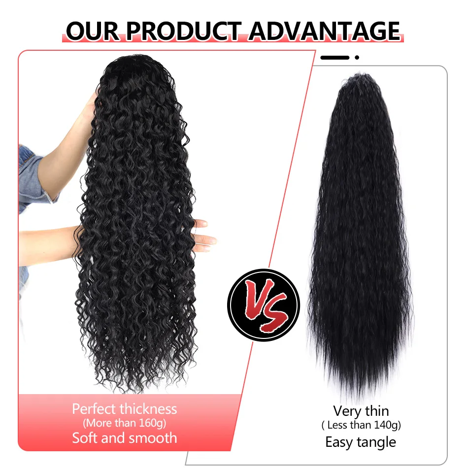 BOL-Extensão De Rabo De Cavalo Encaracolado Sintético Para Mulheres, Cabelo Encaracolado Kinky, Cordão Longo Macio, Loiro Ombre, Onda De Água, 30\