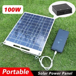 100W Solar Plate 5V Solar Mobile Charging Board Solar Panel Backpack Solar Charger Dual USB Ports Outdoor Mobile Power Supply