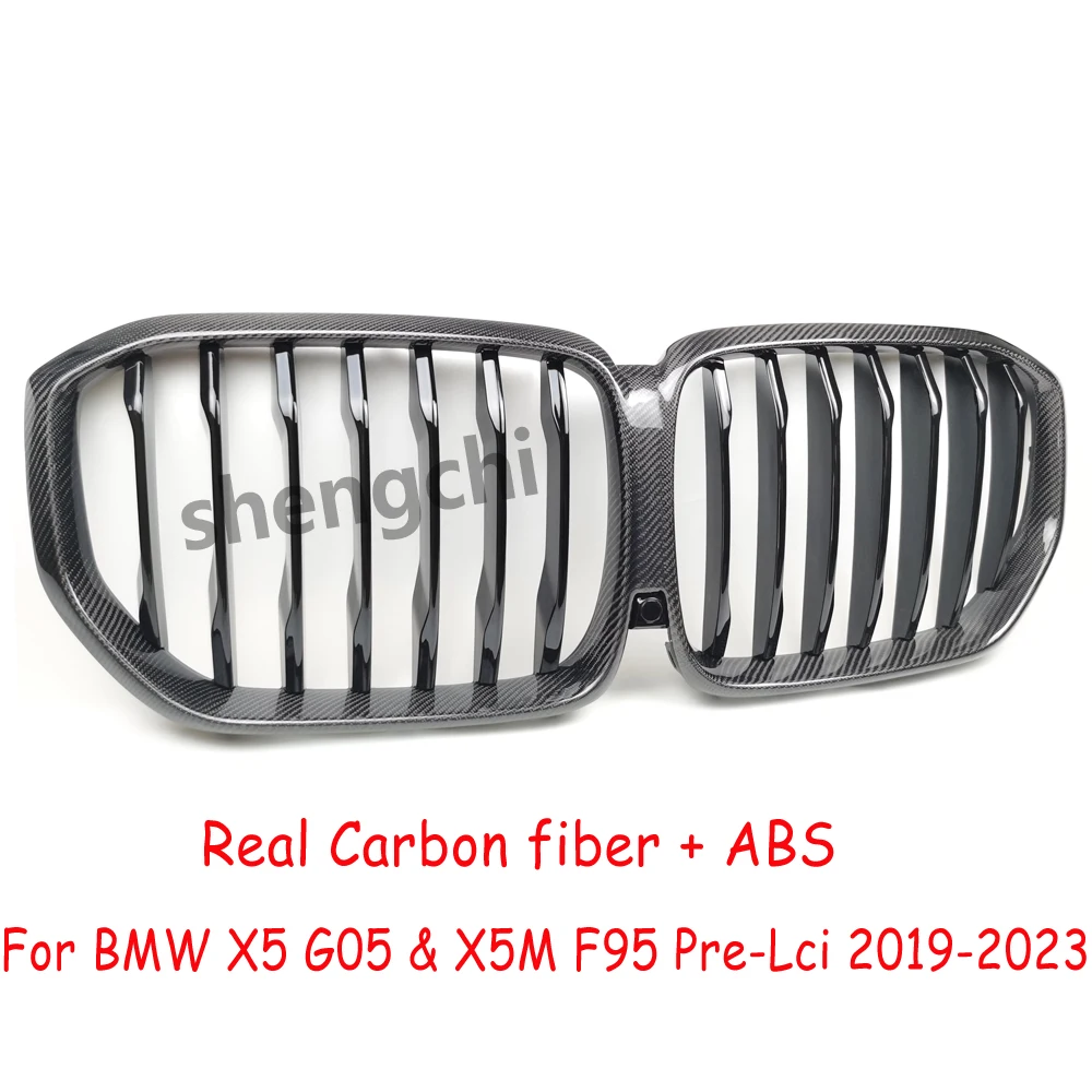 G05 griglia nera lucida in vera fibra di carbonio a 1 lamella/2 lamelle per BMW X5 G05 X5M F95 griglia paraurti anteriore accessori Auto 2019-2023