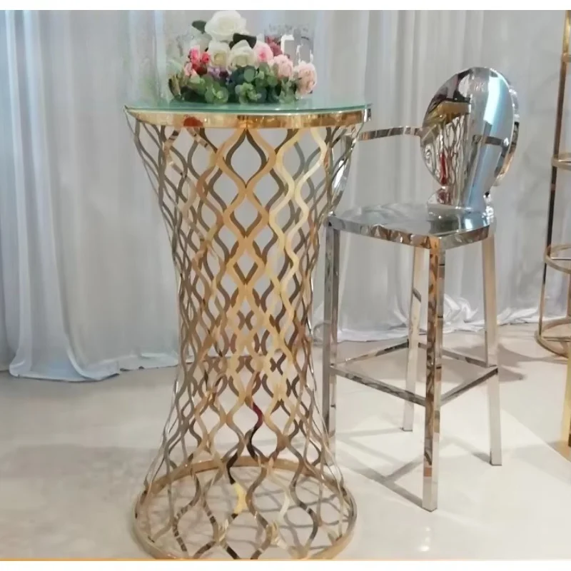 Golden Mesh Bar Table for Weddings and Events Elegant Cocktail Night Ball Party Decorations