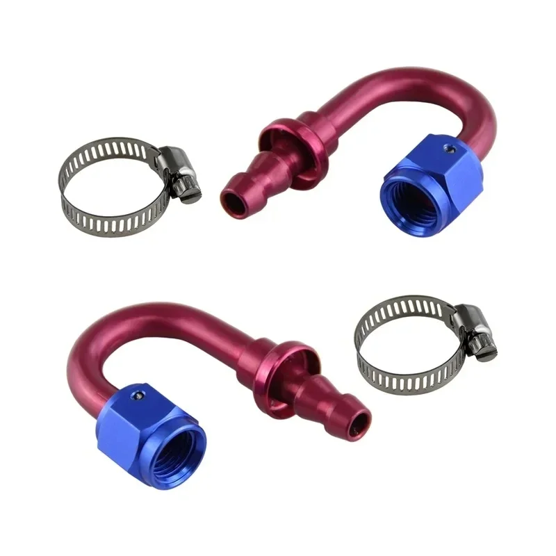Oil Fuel Line Hose End Fitting Straight 0°/45°/90°/180° Degree Push on Lock Hose Barb Swivel Adapter 2 PCS AN4/AN6/AN8/AN10/AN12