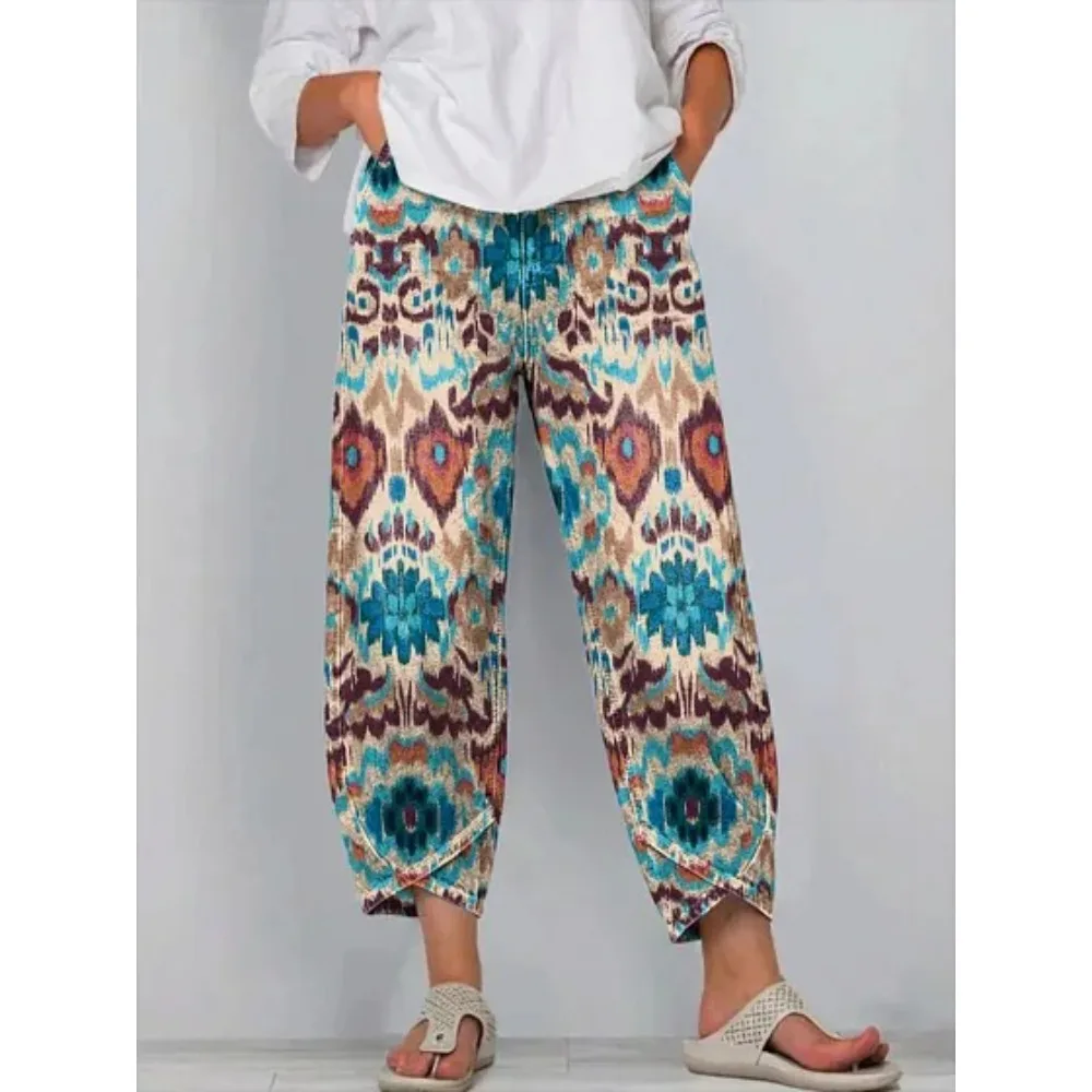 Böhmische Ethnische Tribal-Print Cropped Harem Caprihose Lose Tulpenförmige Wickelhose Knöchellange Freizeithose Baumwolle Streetwear XXS-4XL – Detail 4