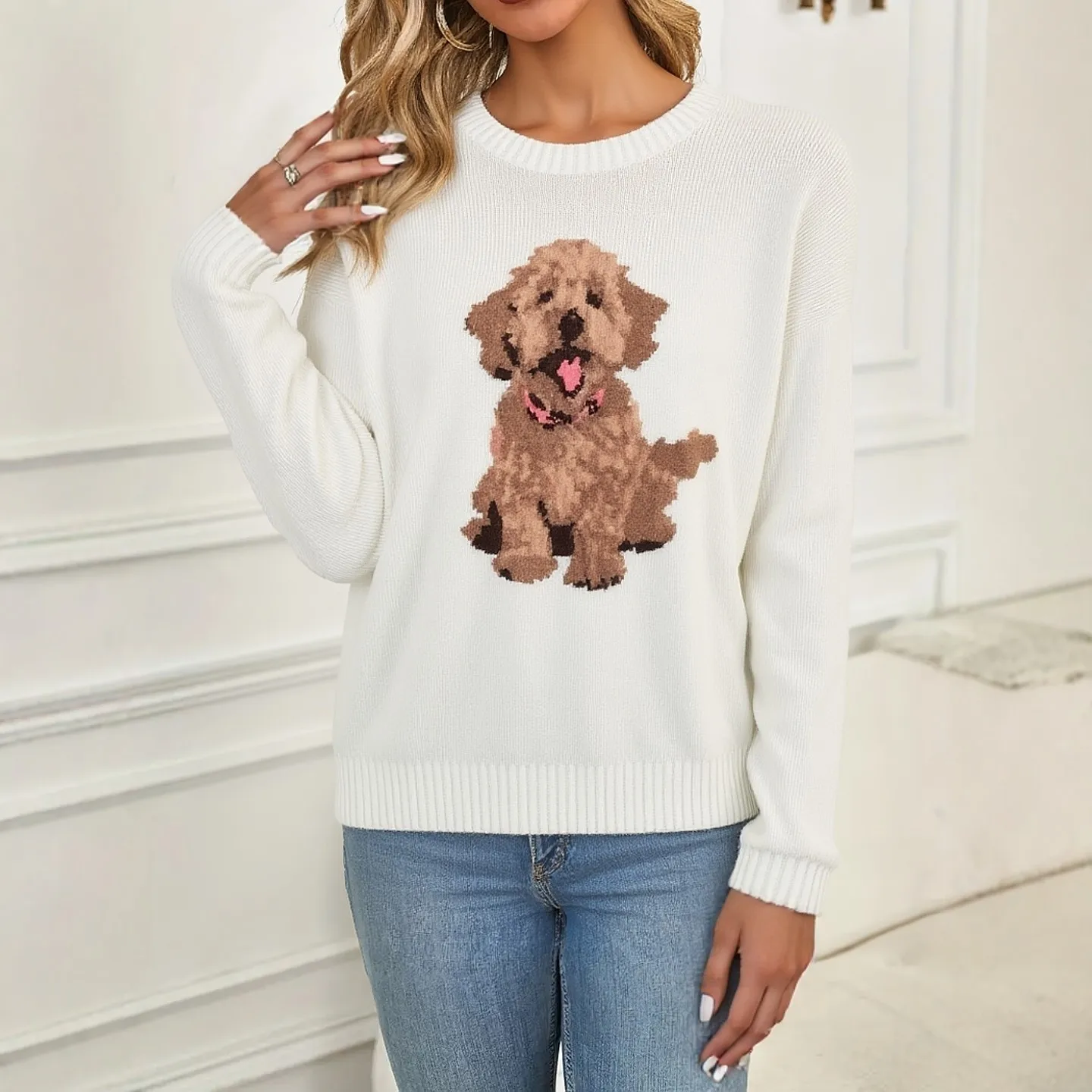 

Women Sweater Print Sweet Cartoon Autumn Winter Knit Pullover Streetwear O Neck Long Sleeve Korean Female Coat Top Clothing