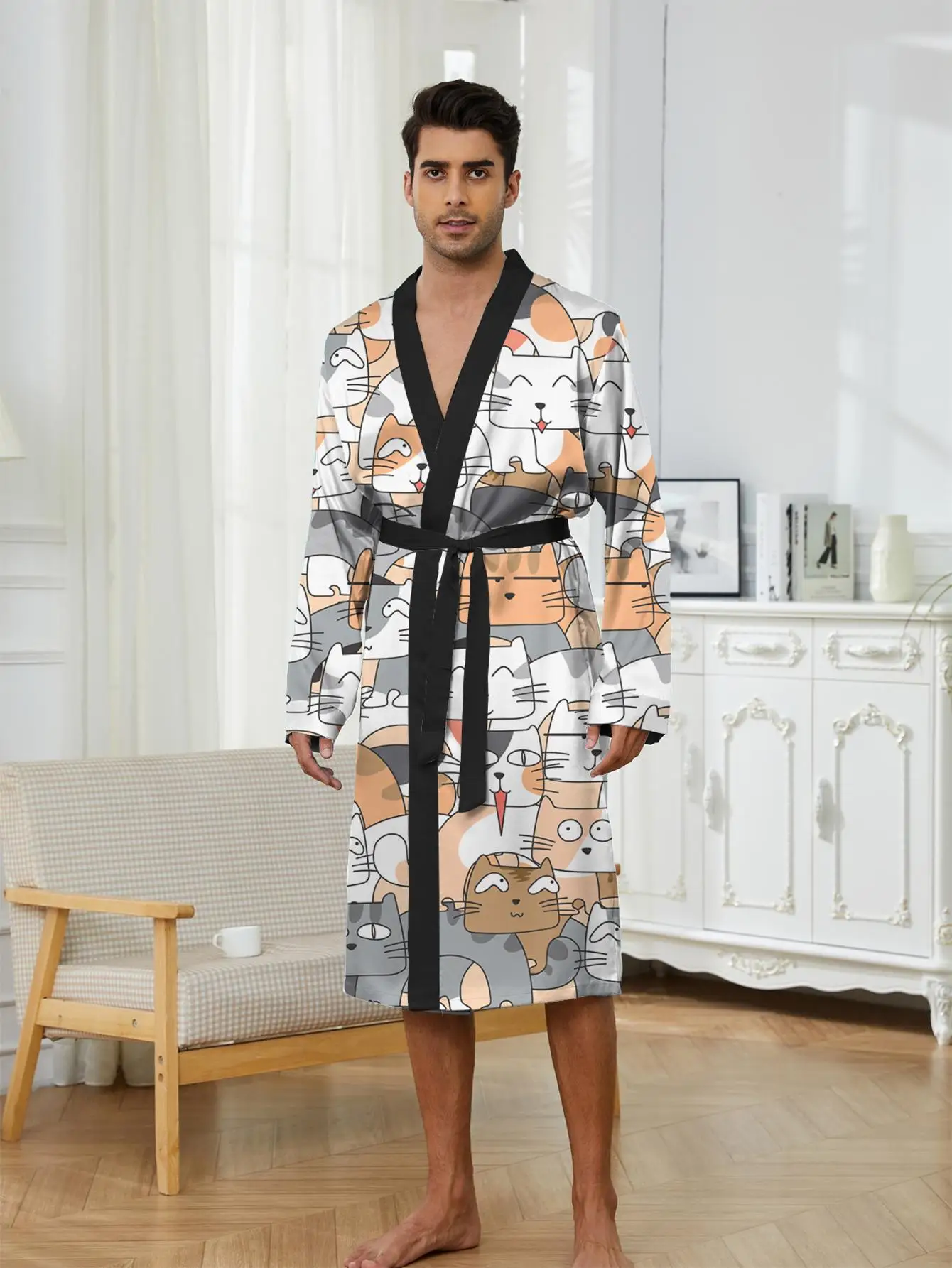 1pcs Men's Robes 2026 Spring/Summer 3D Printed Funny pajamas sleepwear Breathable bath robe Bathrobe man Graphic dressing gown