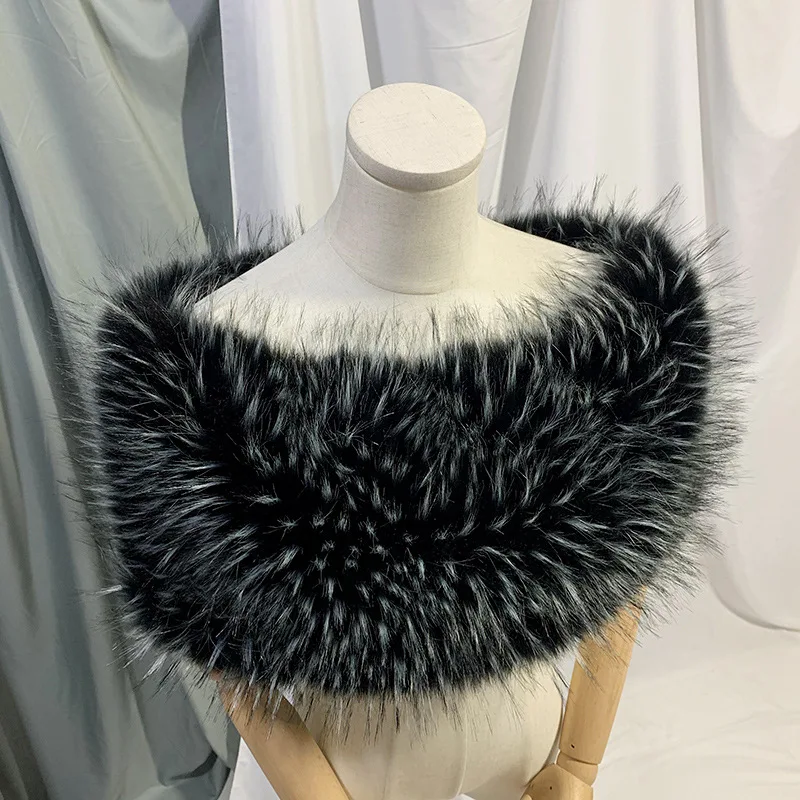 Luxury Fur Wraps for Women Winter Scarf Long Racoon Fur Shawl Tippets for Party Dress Poncho for Bride Stage Performance