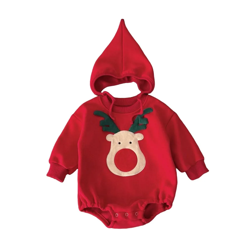 

New Deer Embroidery Christmas Romper with Hat Cartoon Newborn Bodysuits Thicken Newborn Clothes Boys Girls