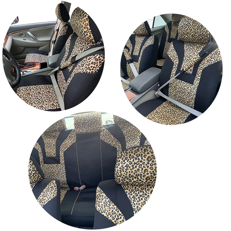 Leopard Print Car Seat Cover Car Accessories Interior Woman Airbag Compatible Universal Fits for Most Cars SUV Truck 5mm Sponge