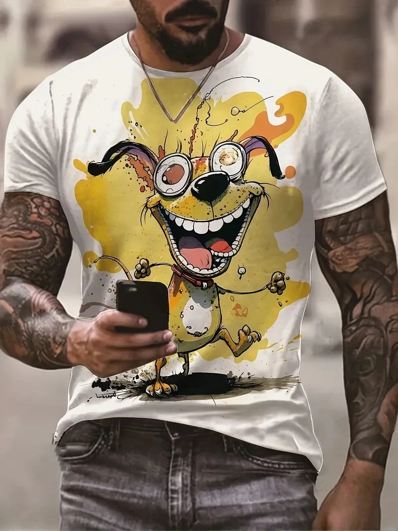 

2025 Short Comics T-with Cat 3D Print Large Informal Street Clothes Round Neck Short Sleeve Jersey Summer