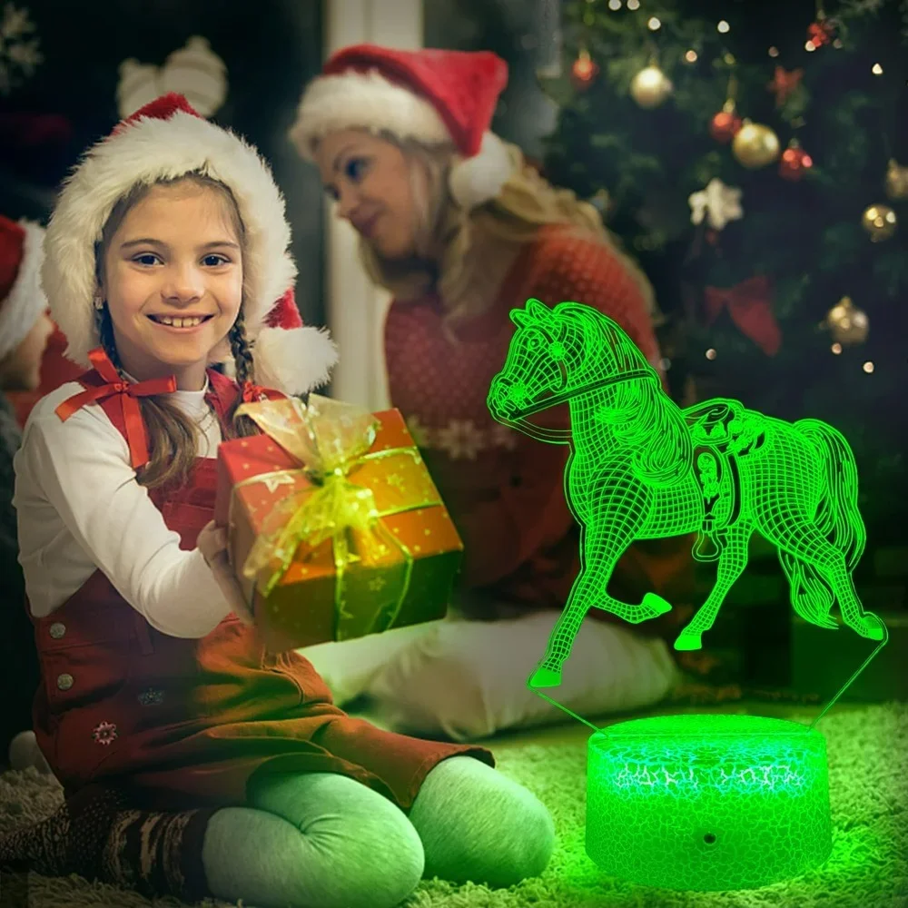 Nighdn 3d Illusie Paardenlamp Led Nachtlampje Voor Kinderen Jongens Meisjes Slaapkamer Decoratie 7 Kleur Veranderende Cadeau Baby Slaap Verlichting