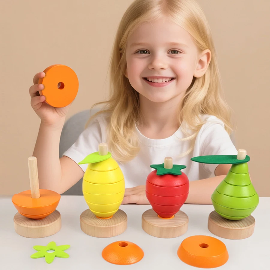 나무 과일 쌓기 장난감 논리적 사고 학습 장난감 감각 장난감 색상 분류 매칭 게임 어린이 몬테소리 유아용 장난감