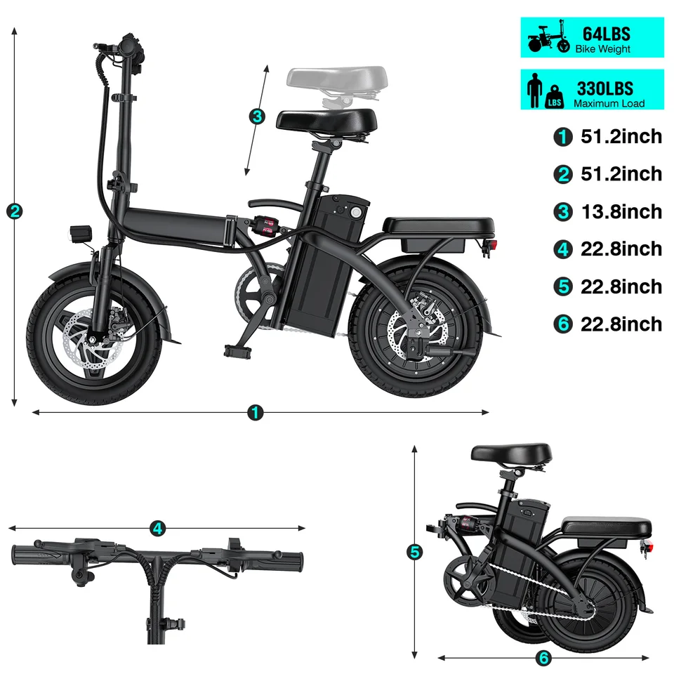 560W Adult Electric Bikes,20MPH,48V10.4AH Removable Battery,14inch Folding Electric Bike,Multi-Shock Absorption Electric Bicycle image 9