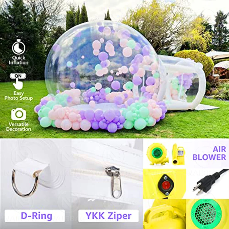 Casa inflável da bolha para fontes da festa, decoração exterior do casamento, parque de diversões da festa de aniversário das crianças, cúpula transparente da bolha