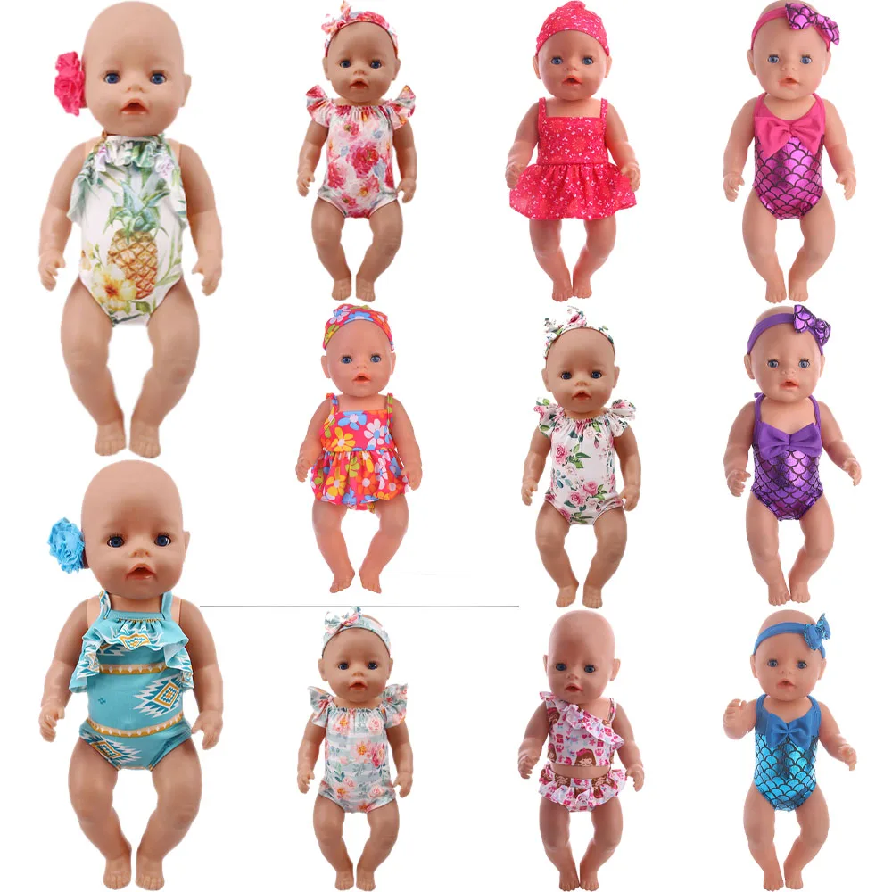 Sequin Swimsuit With Headwear Suitable For 18Inch American Doll 43Cm Reborn Doll,Our Generation Girl's Clothing Accessories