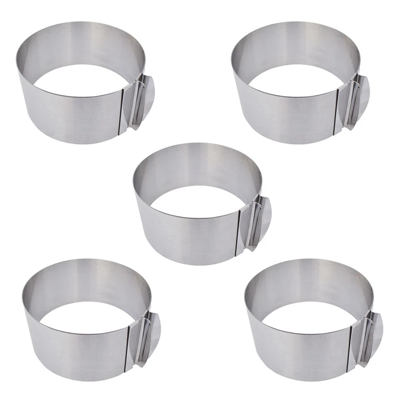 5Pcs Mousse Circle 3D Round Cake Baking Mold Adjustable Stainless Steel Cake Decoration Tool Accessories