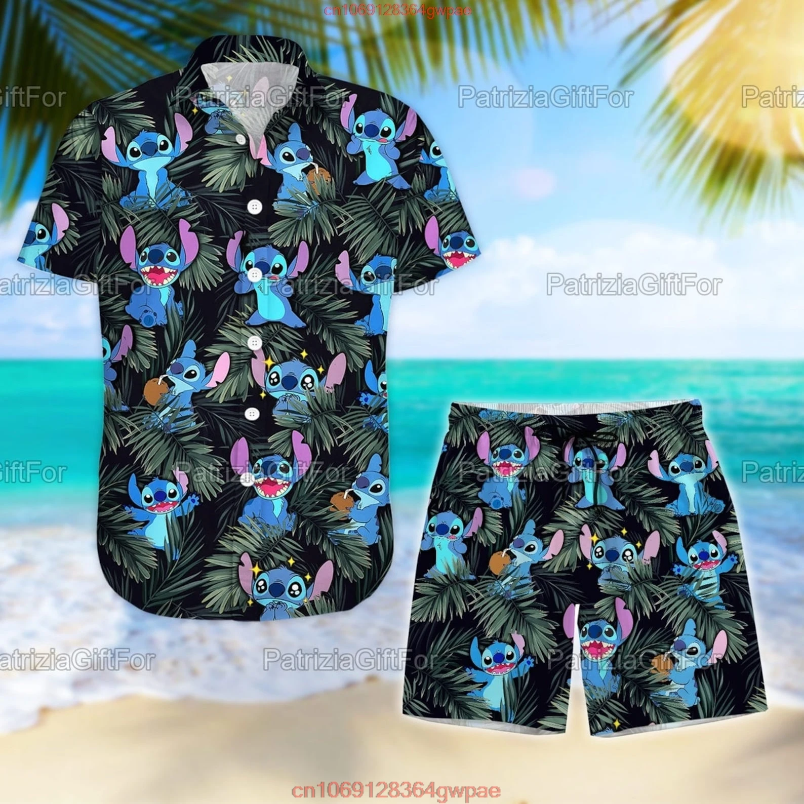 Disney Stitch Men Women Hawaiian Shirt Set of 2 Vintage Button Up Shirt Board Shorts Casual Set Summer Disney Hawaiian Shirt Set