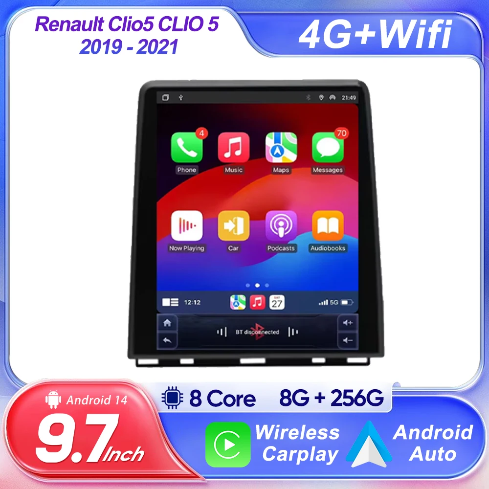 Para Renault Clio 5 CLIO 5 2019 - 2021 Radio de coche Carplay navegación estéreo Android Auto pantalla Bluetooth GPS reproductor Multimedia