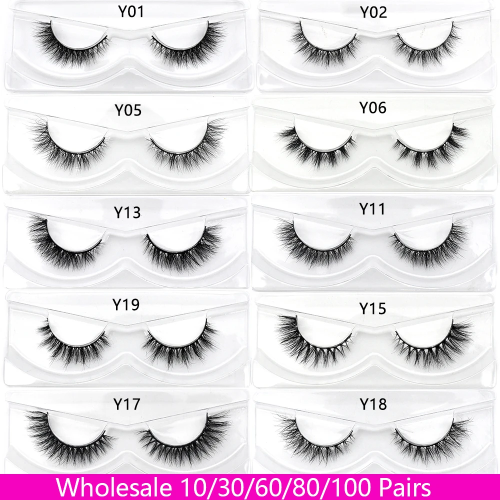 Bulk Items 30/60/100Pairs Short Mink Eye Lashes Natural Wispy Fluffy 11mm-15mm Short Fales Eyelashes Extension Soft Strip Lashes