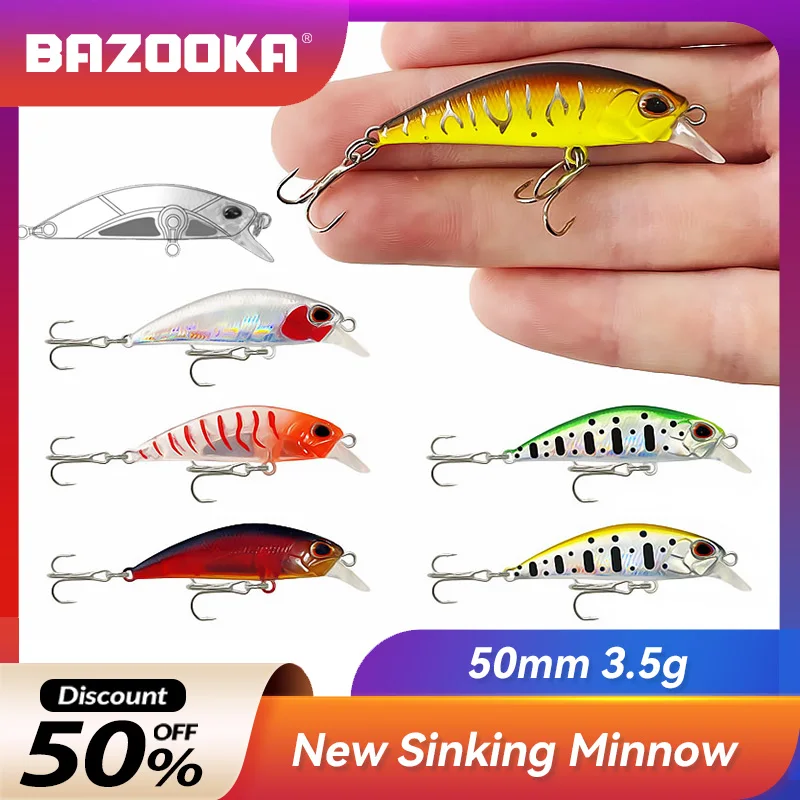 

Bazooka Sinking Minnow Jerkbait Fishing Lure Hard Bait Jerk Crankbaits Slow Wobbler Depth Carp Mini Pesca Bass Ice Pike Winter